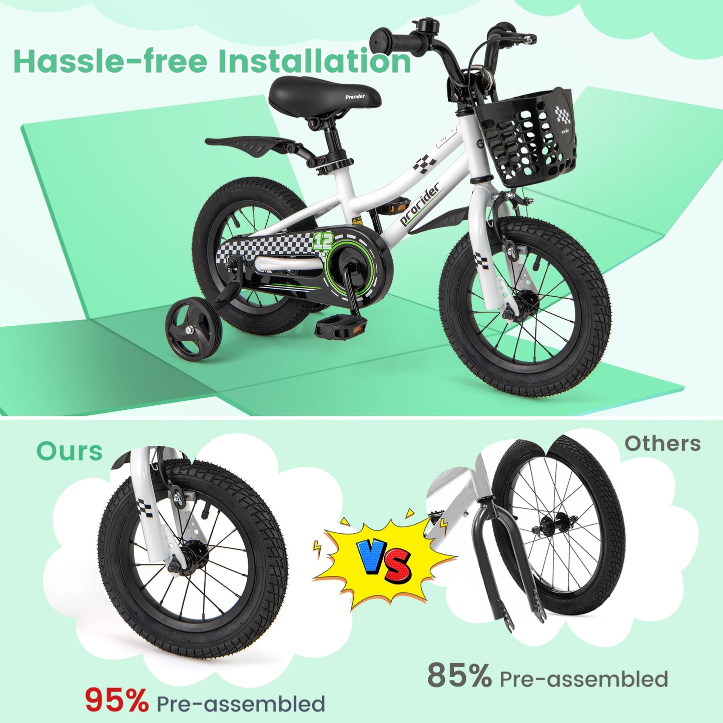 12 Inch Kids Bike Children Bicycle with Training Wheels for 3-4 Years Old-White Kids Crystal