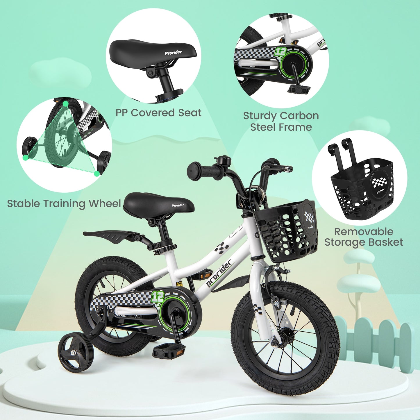 12 Inch Kids Bike Children Bicycle with Training Wheels for 3-4 Years Old-White Kids Crystal