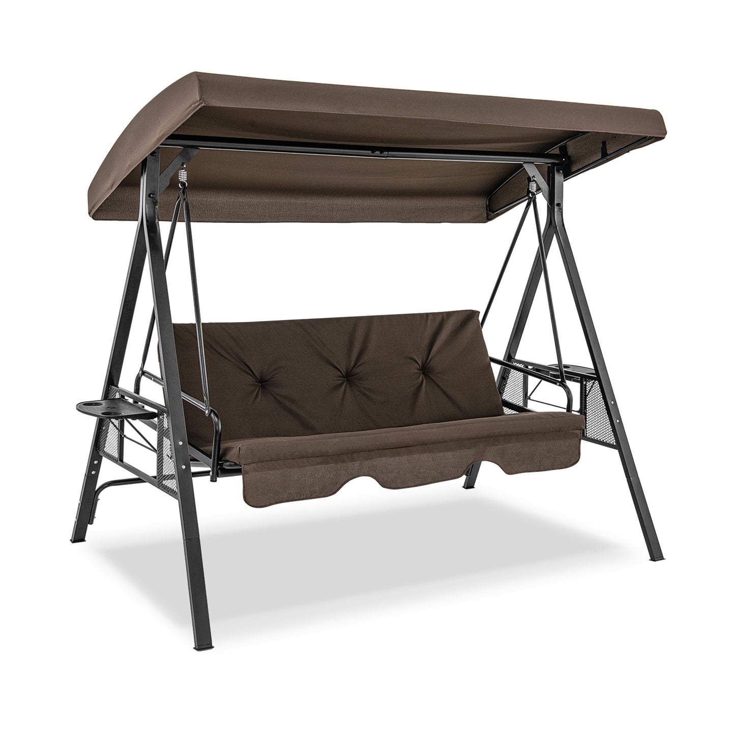 Convertible 3-Seat Patio Porch Swing Chair to Flat Bed with Adjustable Canopy-Brown Kids Crystal