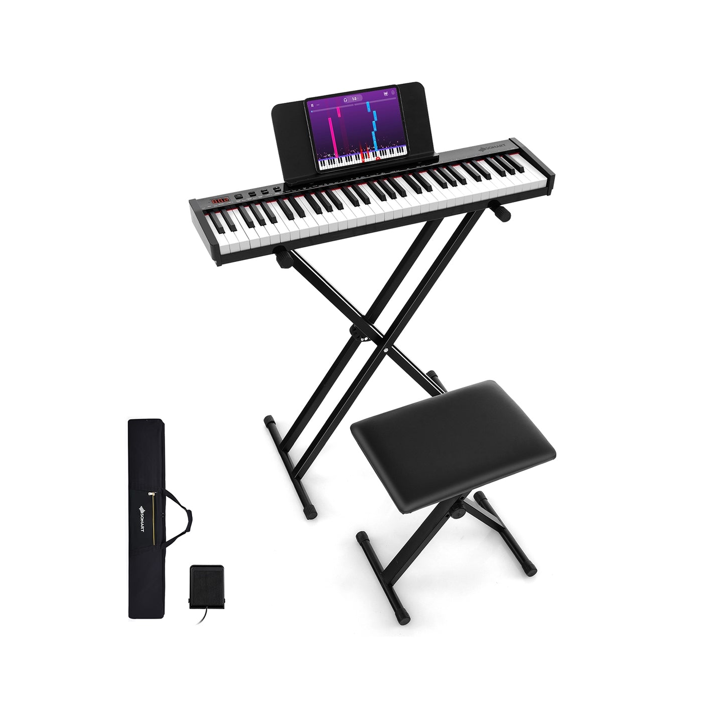 61-Key Portable Electronic Keyboard Piano Complete Digital Piano Set with Stand and Stool Kids Crystal