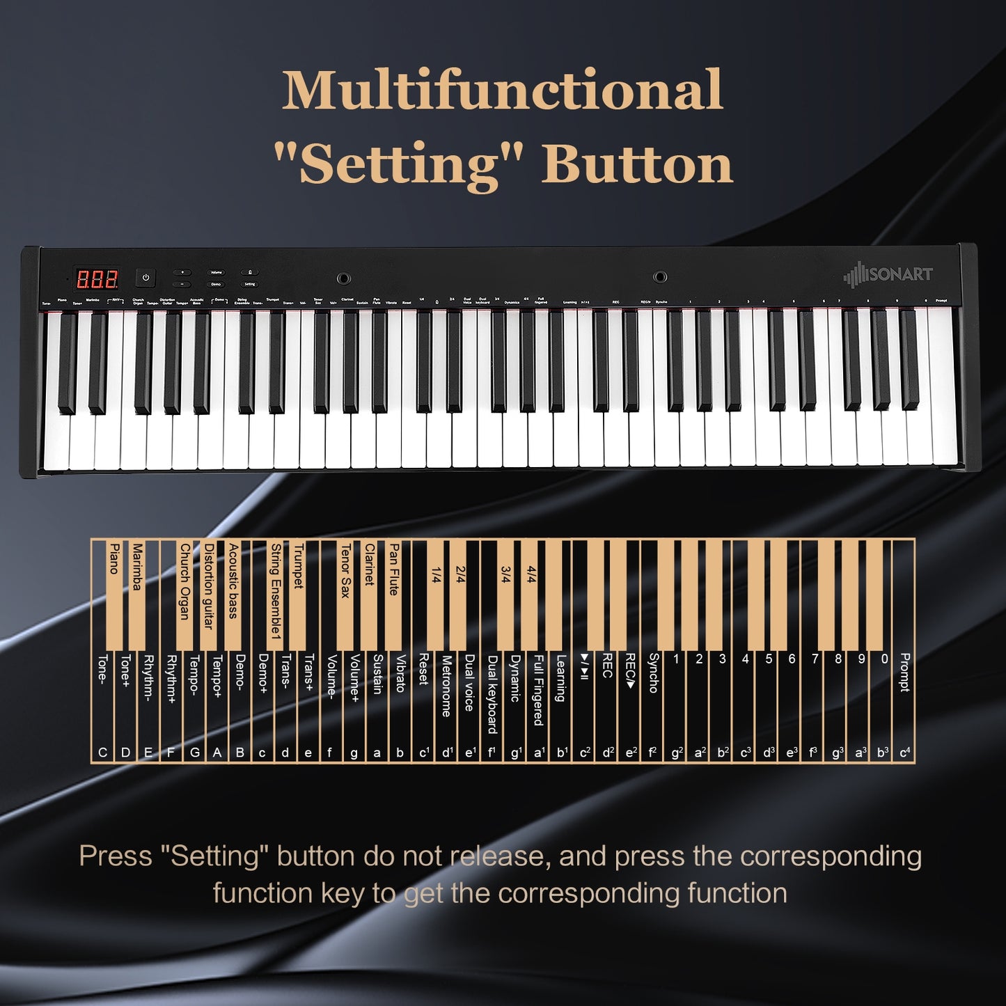 61-Key Portable Electronic Keyboard Piano Complete Digital Piano Set with Stand and Stool Kids Crystal