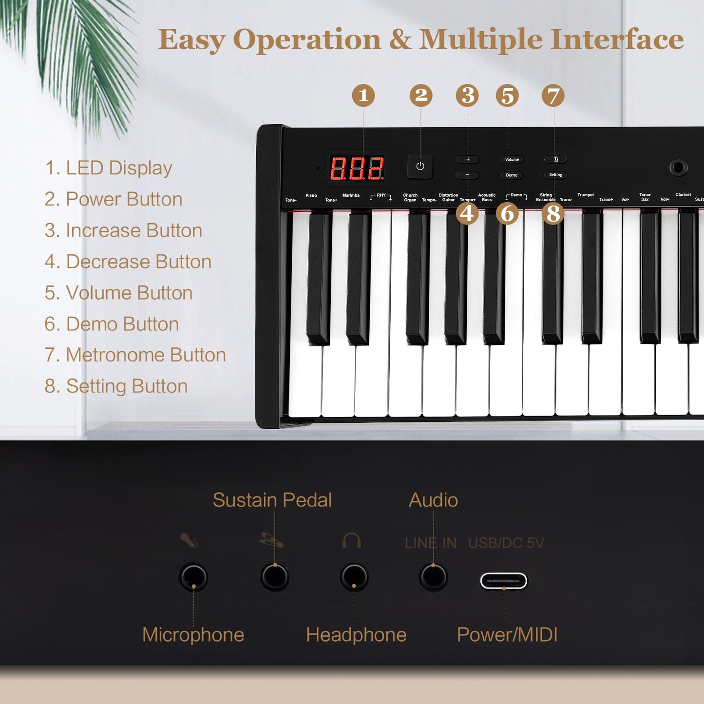 61-Key Portable Electronic Keyboard Piano Complete Digital Piano Set with Stand and Stool Kids Crystal