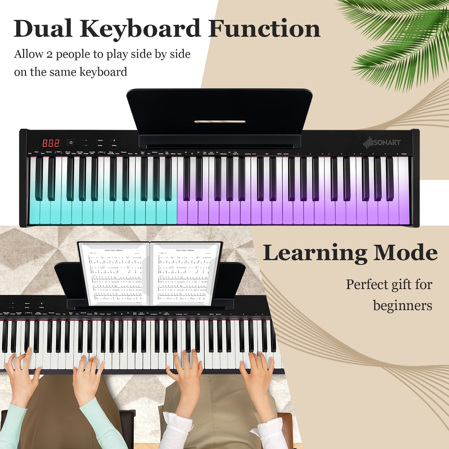 61-Key Portable Electronic Keyboard Piano Complete Digital Piano Set with Stand and Stool Kids Crystal