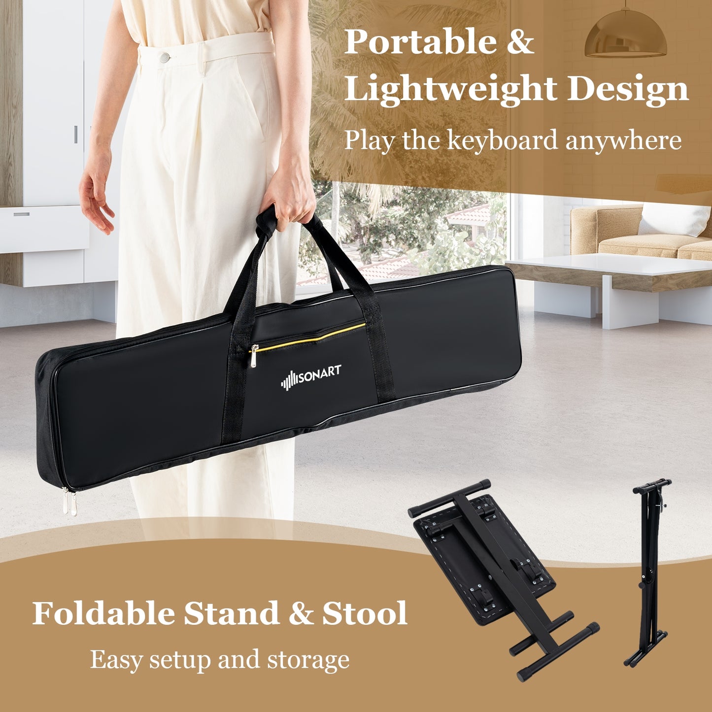 61-Key Portable Electronic Keyboard Piano Complete Digital Piano Set with Stand and Stool Kids Crystal