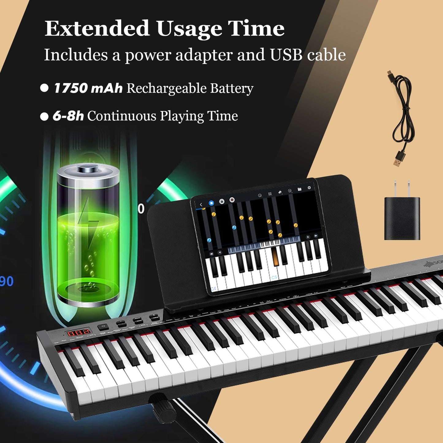 61-Key Portable Electronic Keyboard Piano Complete Digital Piano Set with Stand and Stool Kids Crystal
