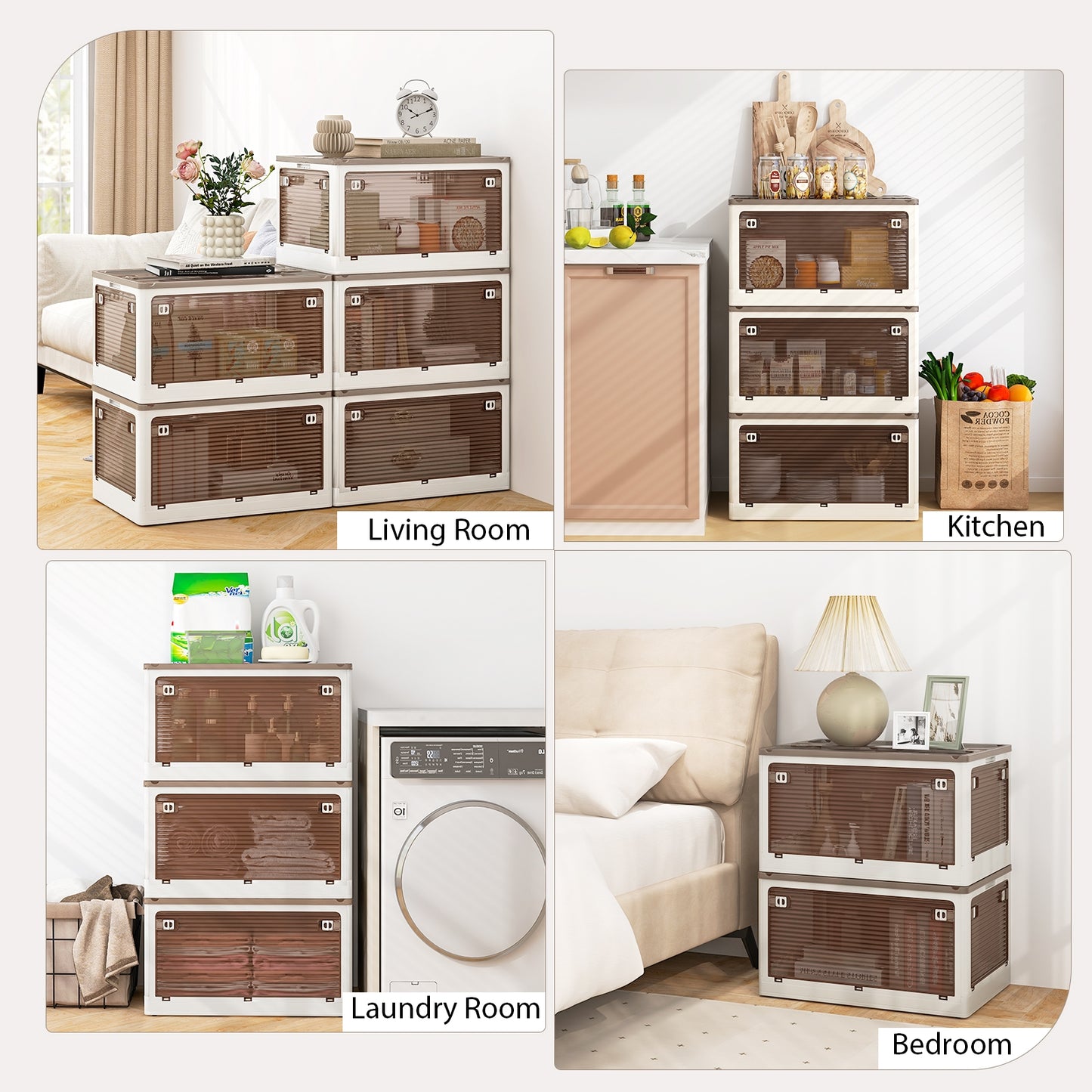 3-Pack Stackable Storage Bins with Lids with 5 Opening Ways-18 Gal Kids Crystal