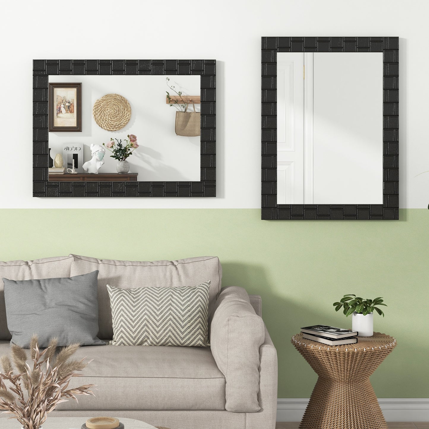 Wood Framed Wall Mirror Rectangle Vanity Mirror for Living Room Entryway-Black Kids Crystal