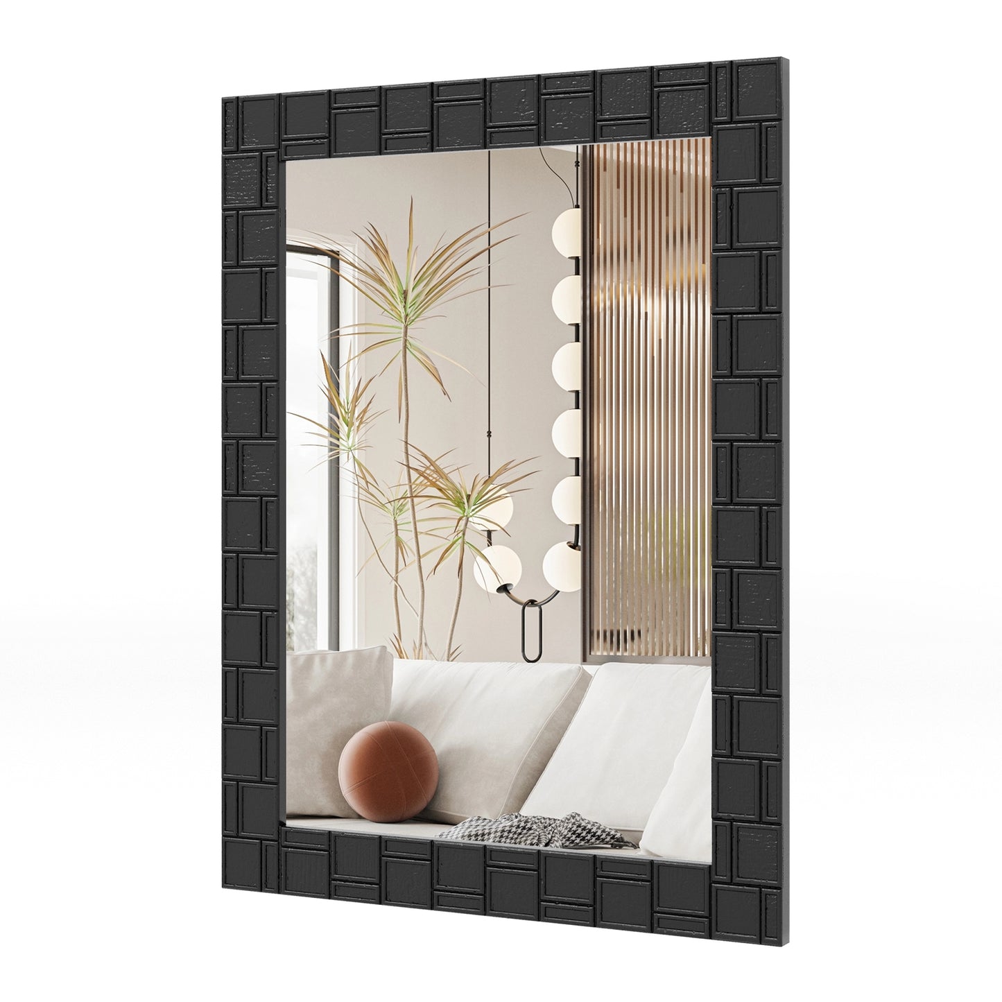 Wood Framed Wall Mirror Rectangle Vanity Mirror for Living Room Entryway-Black Kids Crystal