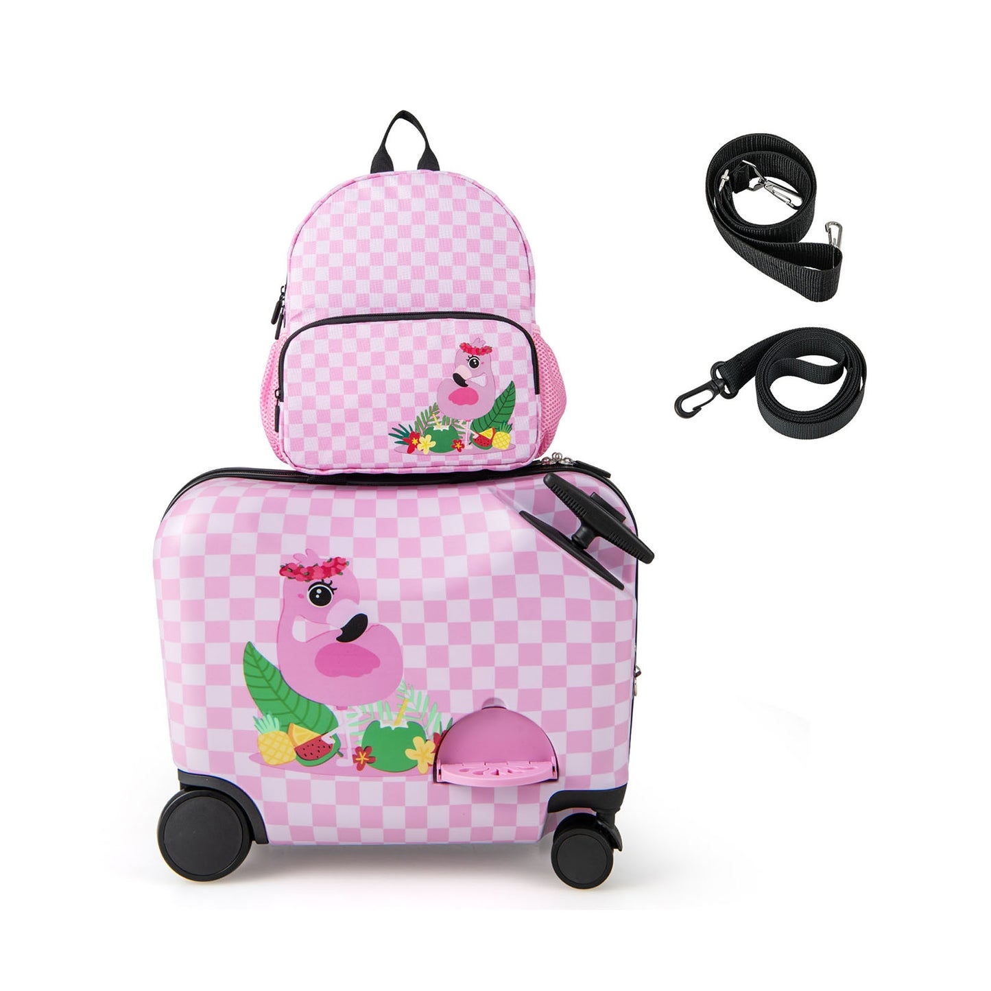 2 Pieces Kid Luggage Set with Spinner Wheels and Aluminum Handle-White & Pink Kids Crystal