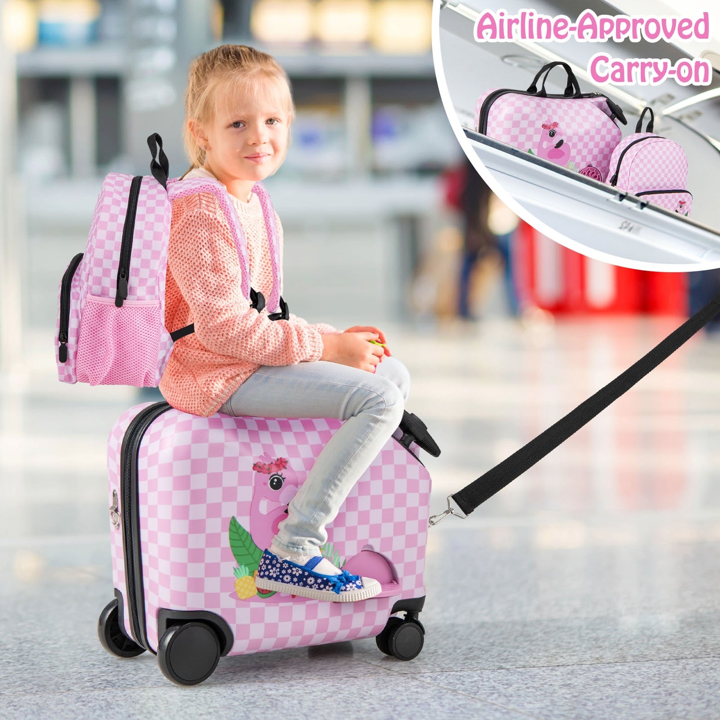 2 Pieces Kid Luggage Set with Spinner Wheels and Aluminum Handle-White & Pink Kids Crystal