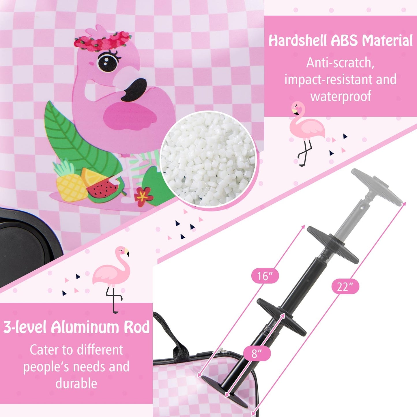 2 Pieces Kid Luggage Set with Spinner Wheels and Aluminum Handle-White & Pink Kids Crystal