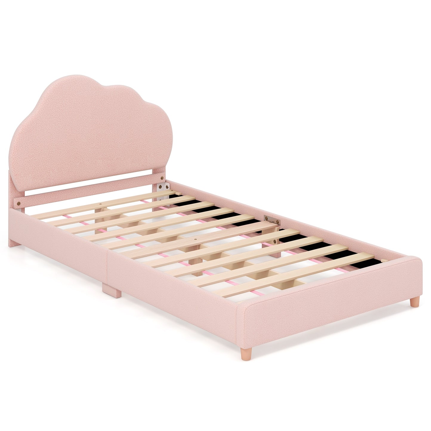 Twin Bed Frame with Height-Adjustable Headboard and Sturdy Wooden Slats-Gradient Pink Kids Crystal