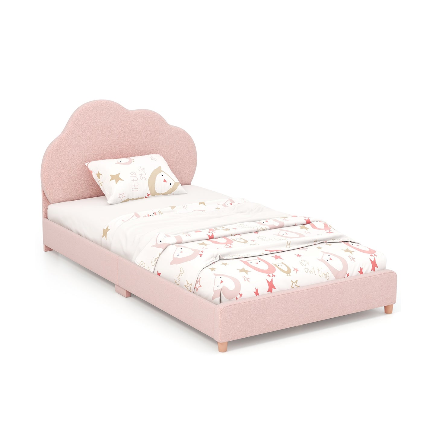 Twin Bed Frame with Height-Adjustable Headboard and Sturdy Wooden Slats-Gradient Pink Kids Crystal