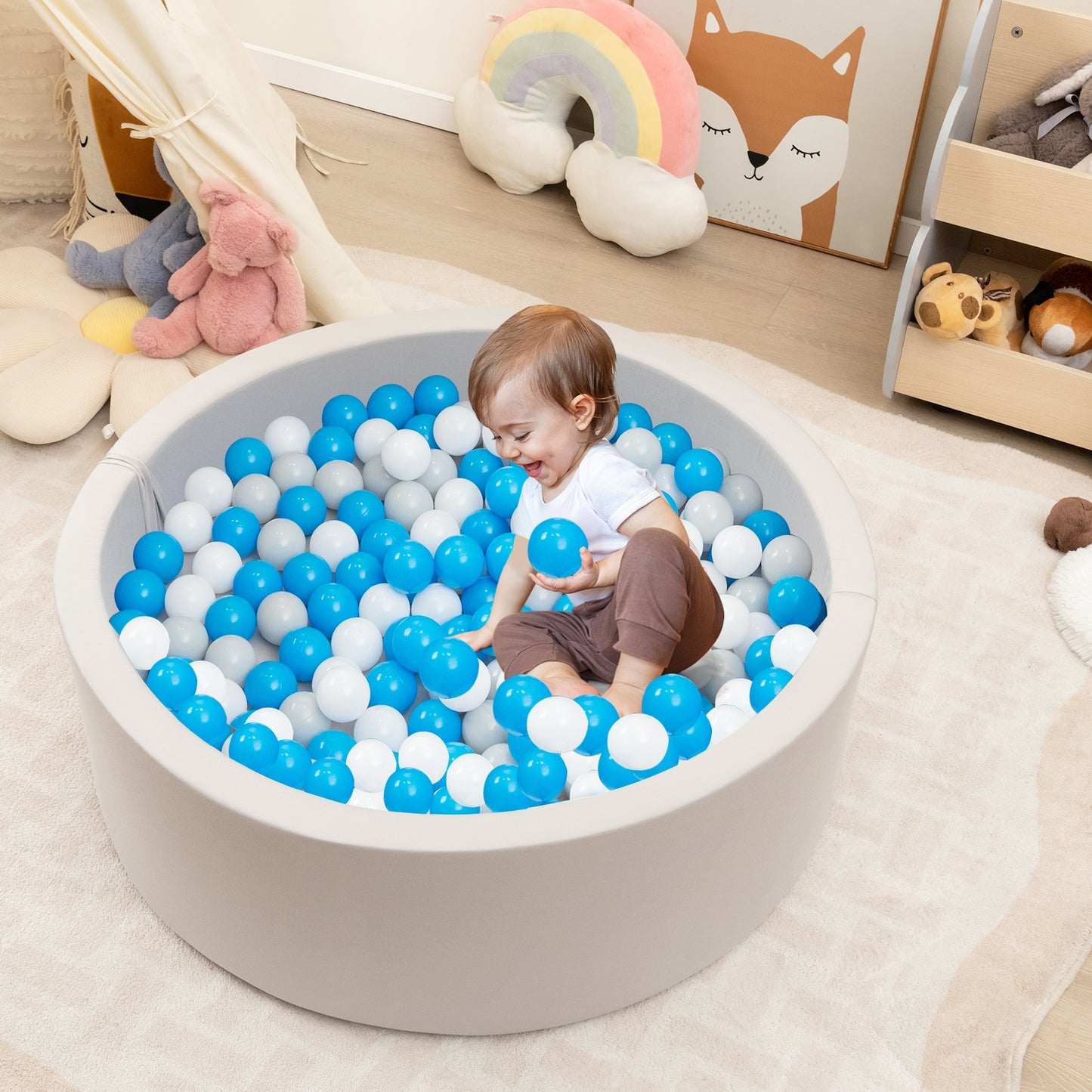 Kiddie Baby Playpen with 200 Ocean Balls and Storage Bag-Gray Kids Crystal
