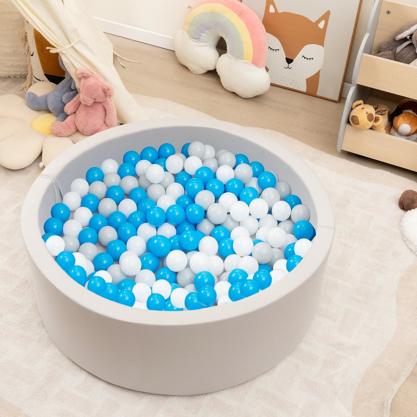 Kiddie Baby Playpen with 200 Ocean Balls and Storage Bag-Gray Kids Crystal