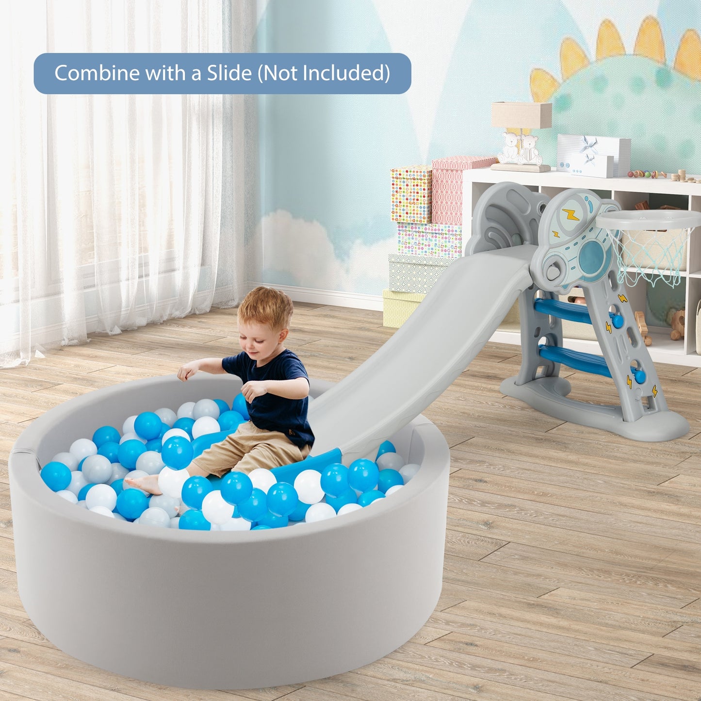 Kiddie Baby Playpen with 200 Ocean Balls and Storage Bag-Gray Kids Crystal