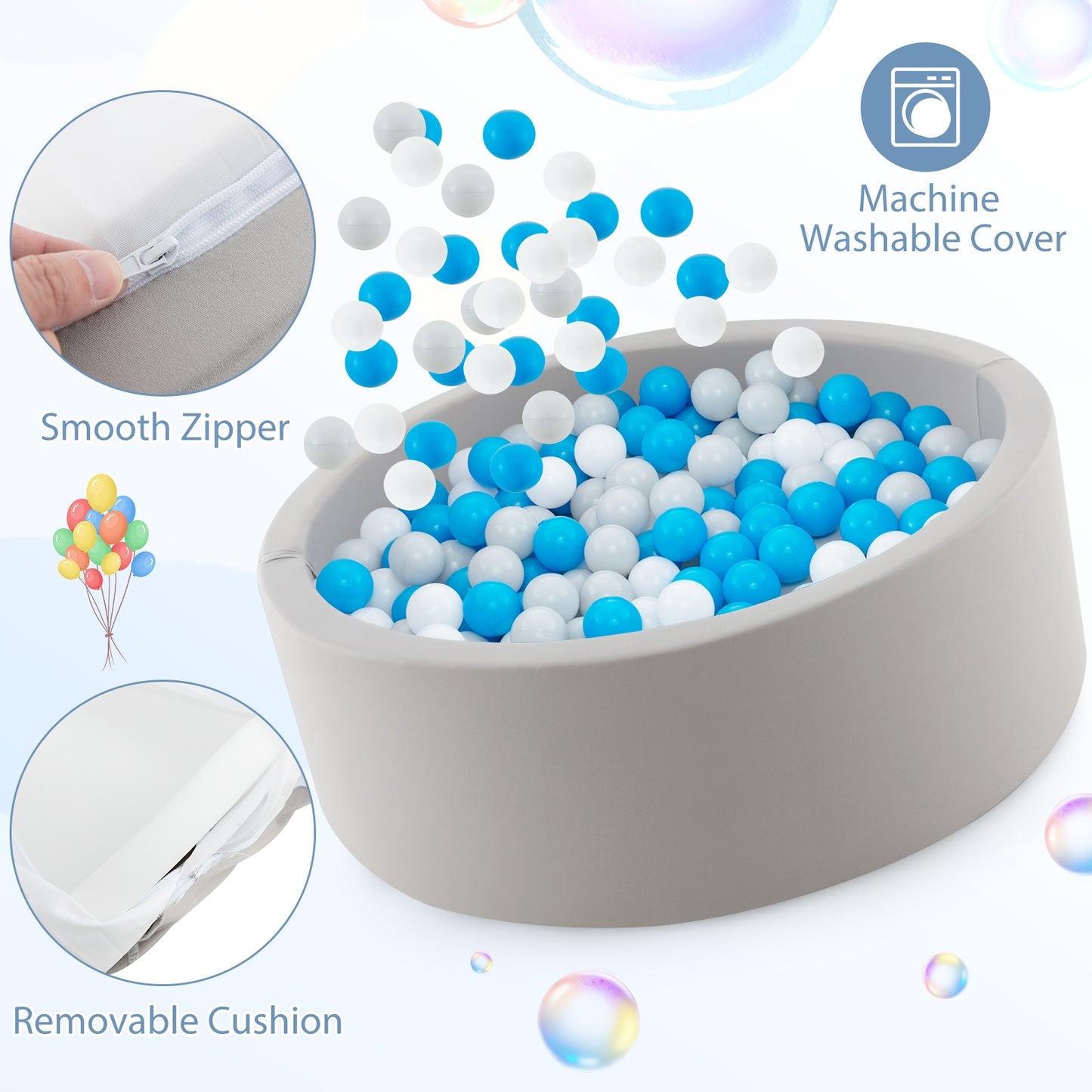 Kiddie Baby Playpen with 200 Ocean Balls and Storage Bag-Gray Kids Crystal
