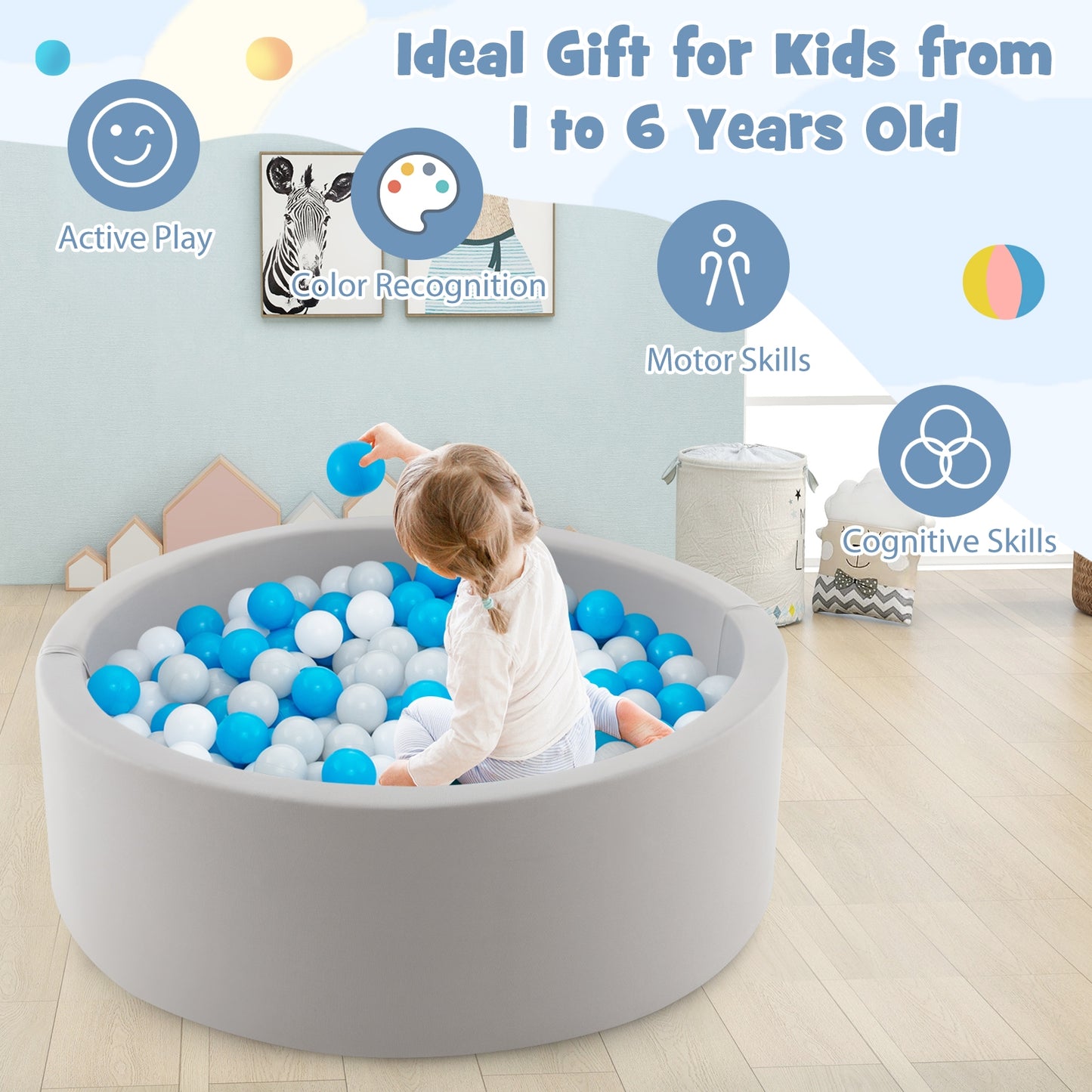 Kiddie Baby Playpen with 200 Ocean Balls and Storage Bag-Gray Kids Crystal