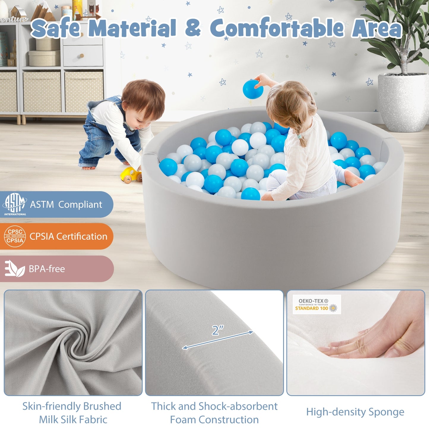 Kiddie Baby Playpen with 200 Ocean Balls and Storage Bag-Gray Kids Crystal