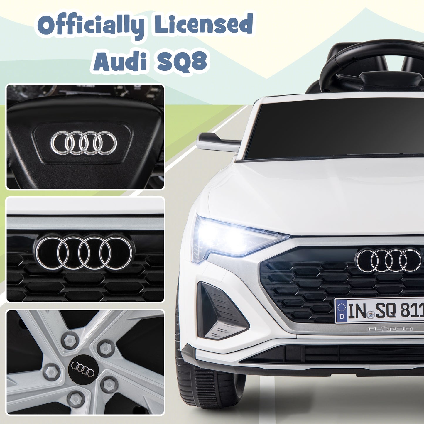 12V Kids Ride on Car Licensed Audi SQ8 with Remote Control and 3 Speeds-White Kids Crystal