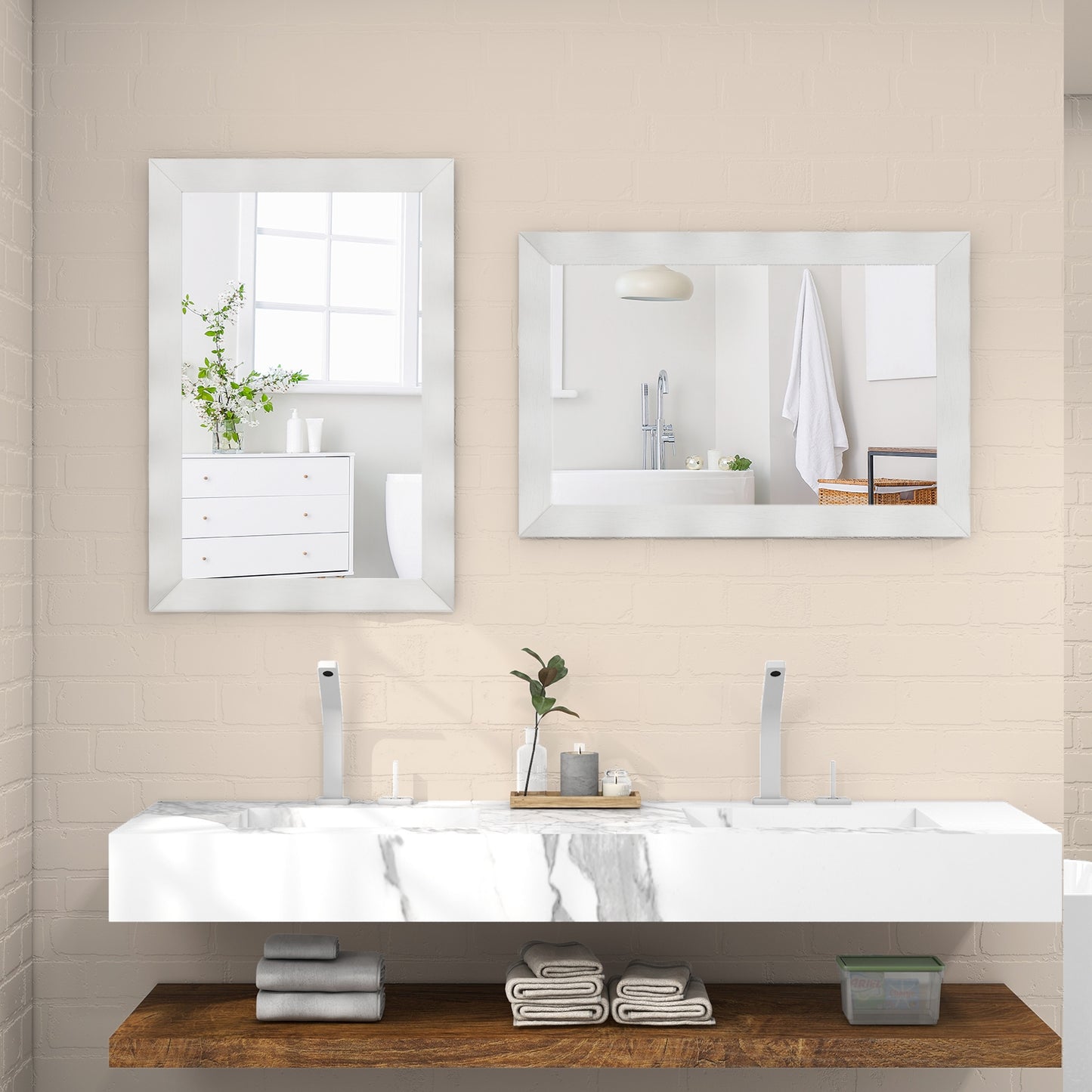 41.5 x 28 inches Farmhouse Wall Mirror with Solid Wood Frame-White Kids Crystal