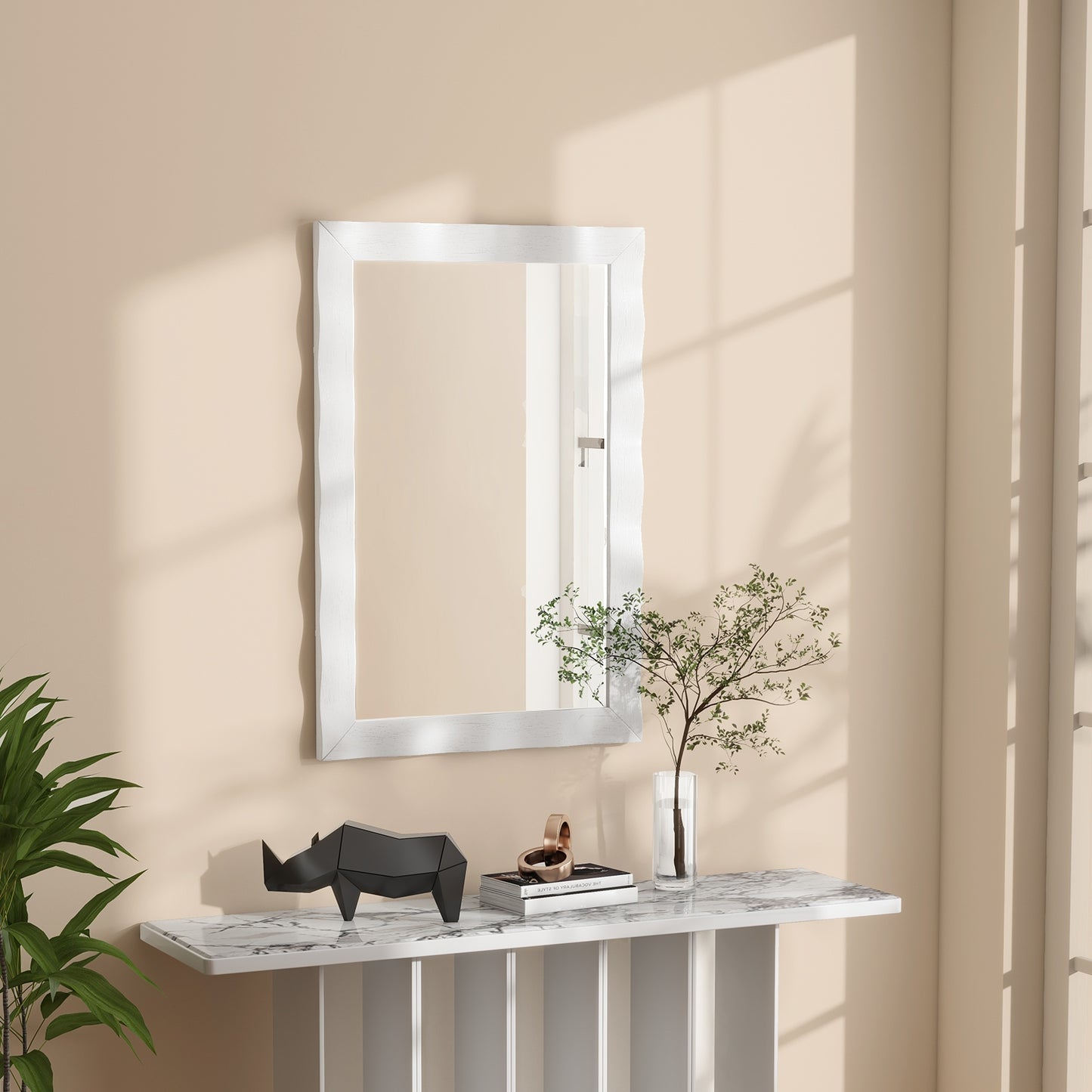 41.5 x 28 inches Farmhouse Wall Mirror with Solid Wood Frame-White Kids Crystal
