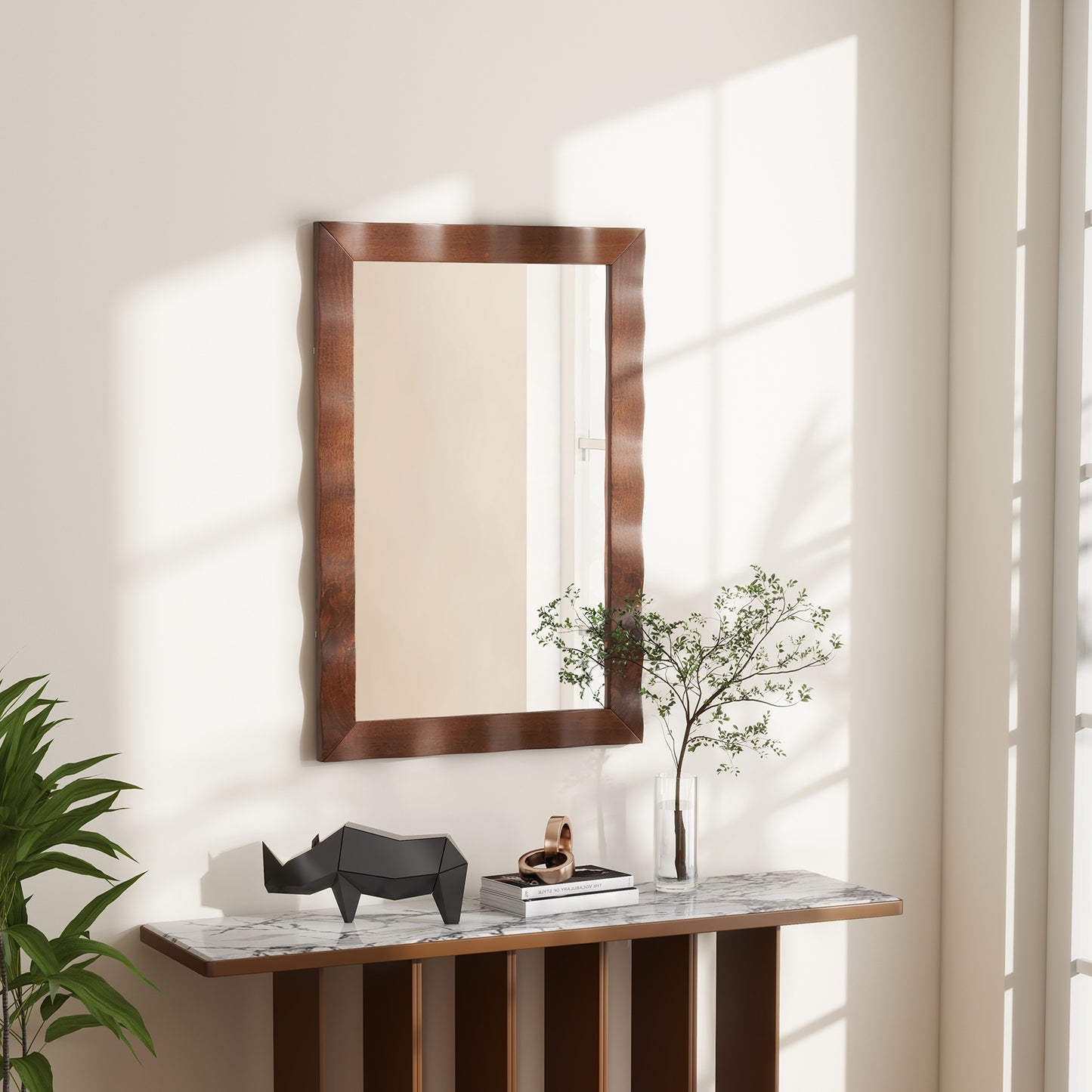 41.5 x 28 inches Farmhouse Wall Mirror with Solid Wood Frame-Brown Kids Crystal
