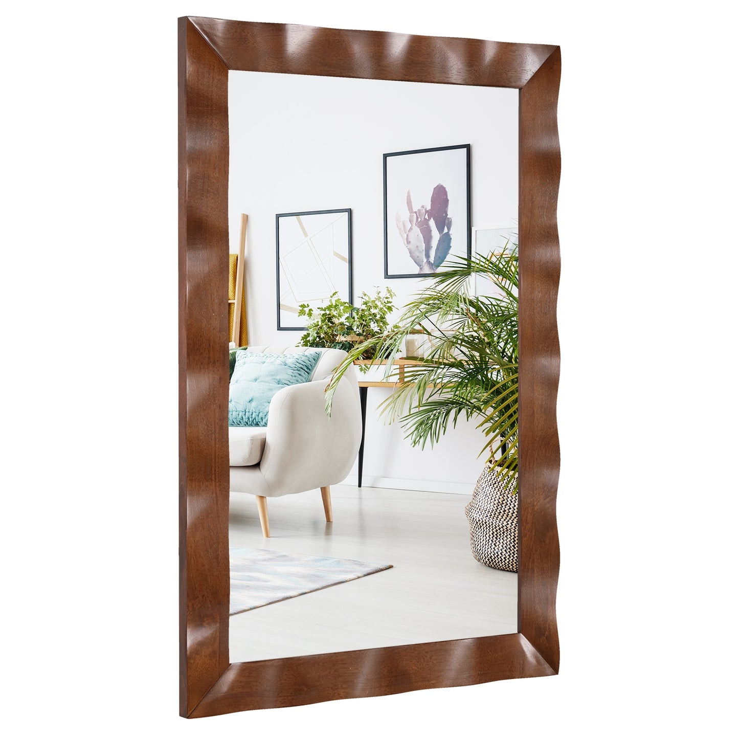 41.5 x 28 inches Farmhouse Wall Mirror with Solid Wood Frame-Brown Kids Crystal
