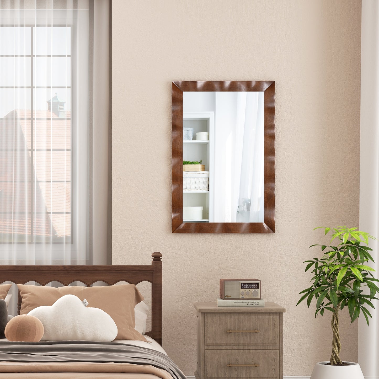 41.5 x 28 inches Farmhouse Wall Mirror with Solid Wood Frame-Brown Kids Crystal