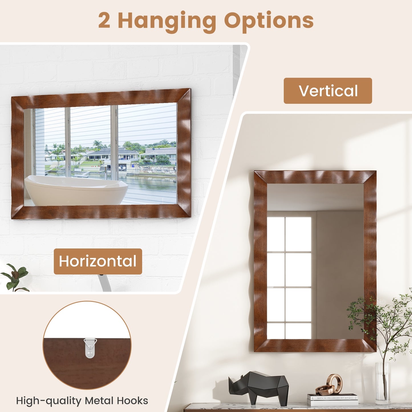 41.5 x 28 inches Farmhouse Wall Mirror with Solid Wood Frame-Brown Kids Crystal