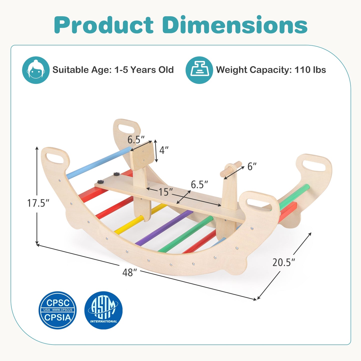 4-in-1 Multifunctional Wooden Climbing Toys with Rocker and Crawling Tunnel-Multicolor Kids Crystal