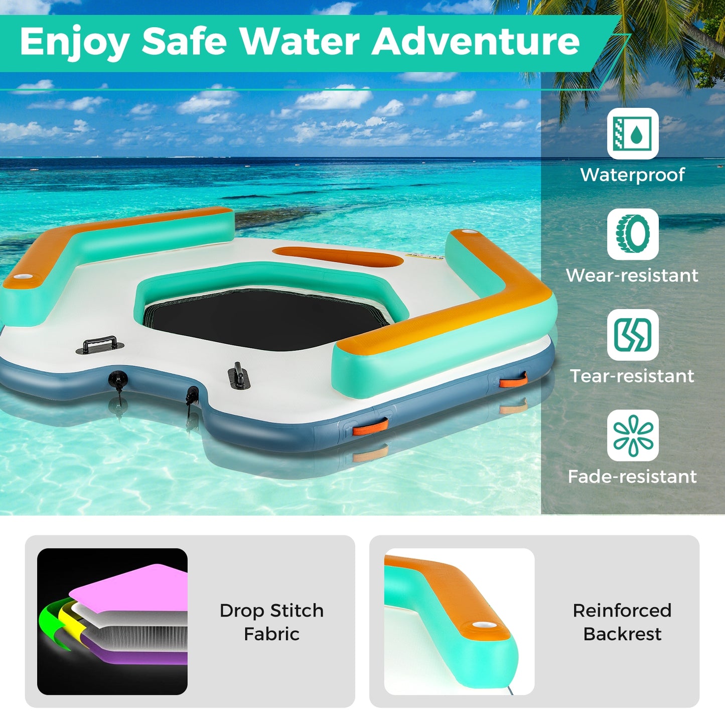 8.7 Feet Inflatable Floating Dock with Detachable Ladder and Mesh Swim Lounge Kids Crystal