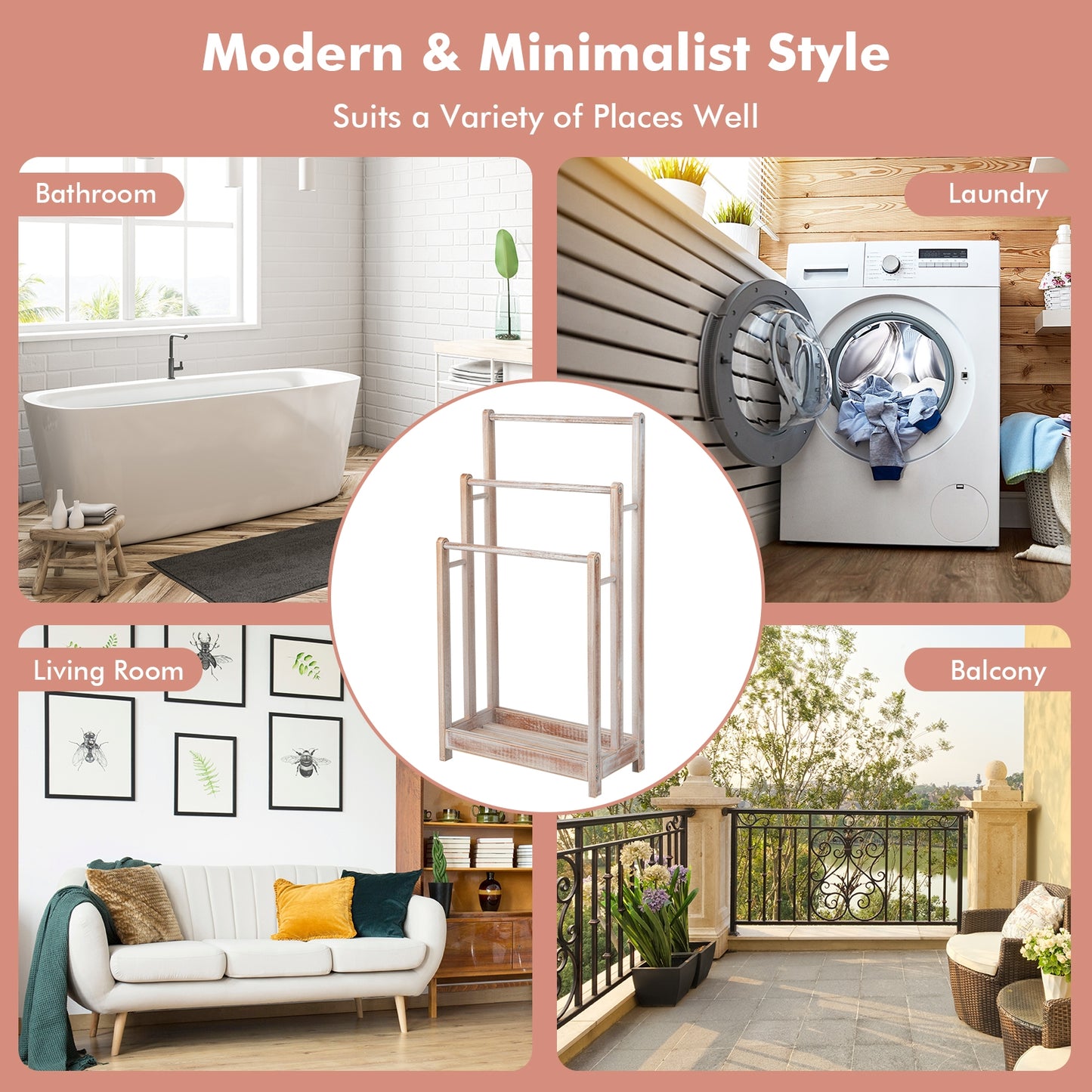 Freestanding Towel Rack 3-Bar Hand Towel Drying Stand with Bottom Storage Shelf-White Kids Crystal