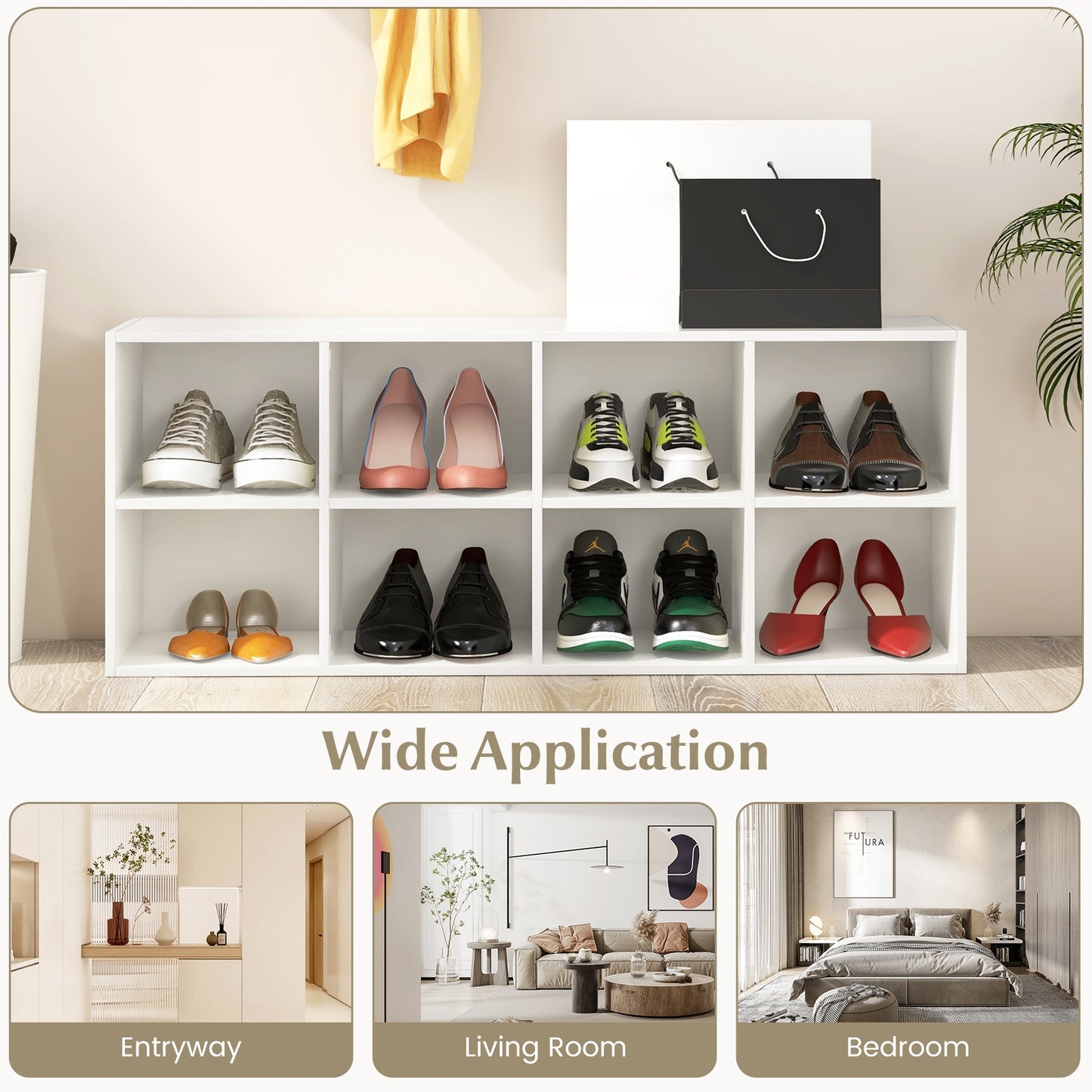 8 Cubbies Shoe Organizer with 500 LBS Weight Capacity-White Kids Crystal