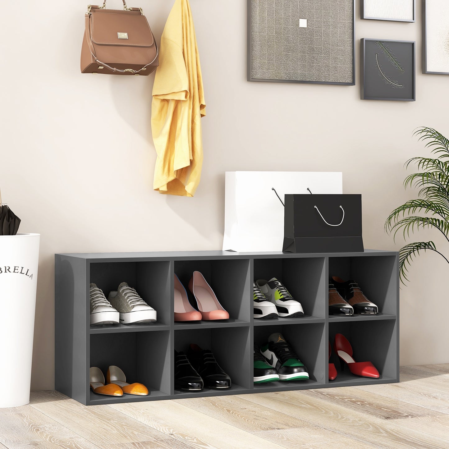 8 Cubbies Shoe Organizer with 500 LBS Weight Capacity-Gray Kids Crystal