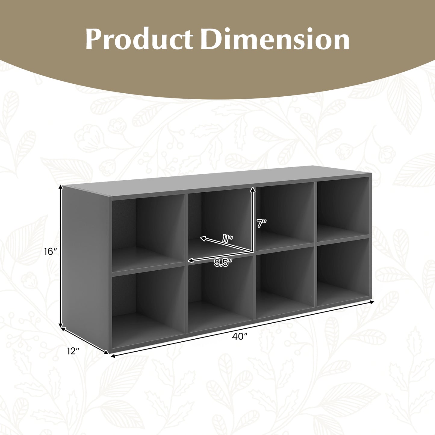 8 Cubbies Shoe Organizer with 500 LBS Weight Capacity-Gray Kids Crystal