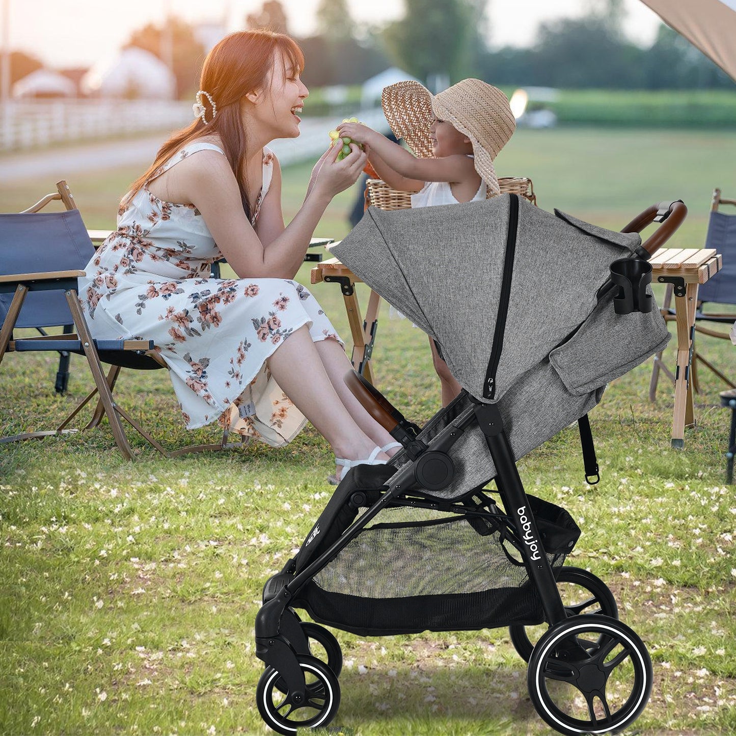 5-Point Harness Lightweight Infant Stroller with Foot Cover and Adjustable Backrest-Gray Kids Crystal
