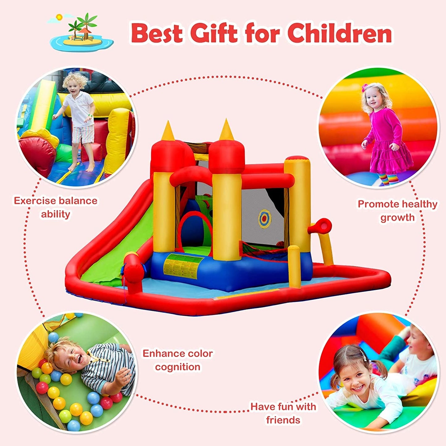 Inflatable Water Slide Jumper Bounce House with Ocean Ball without Blower
