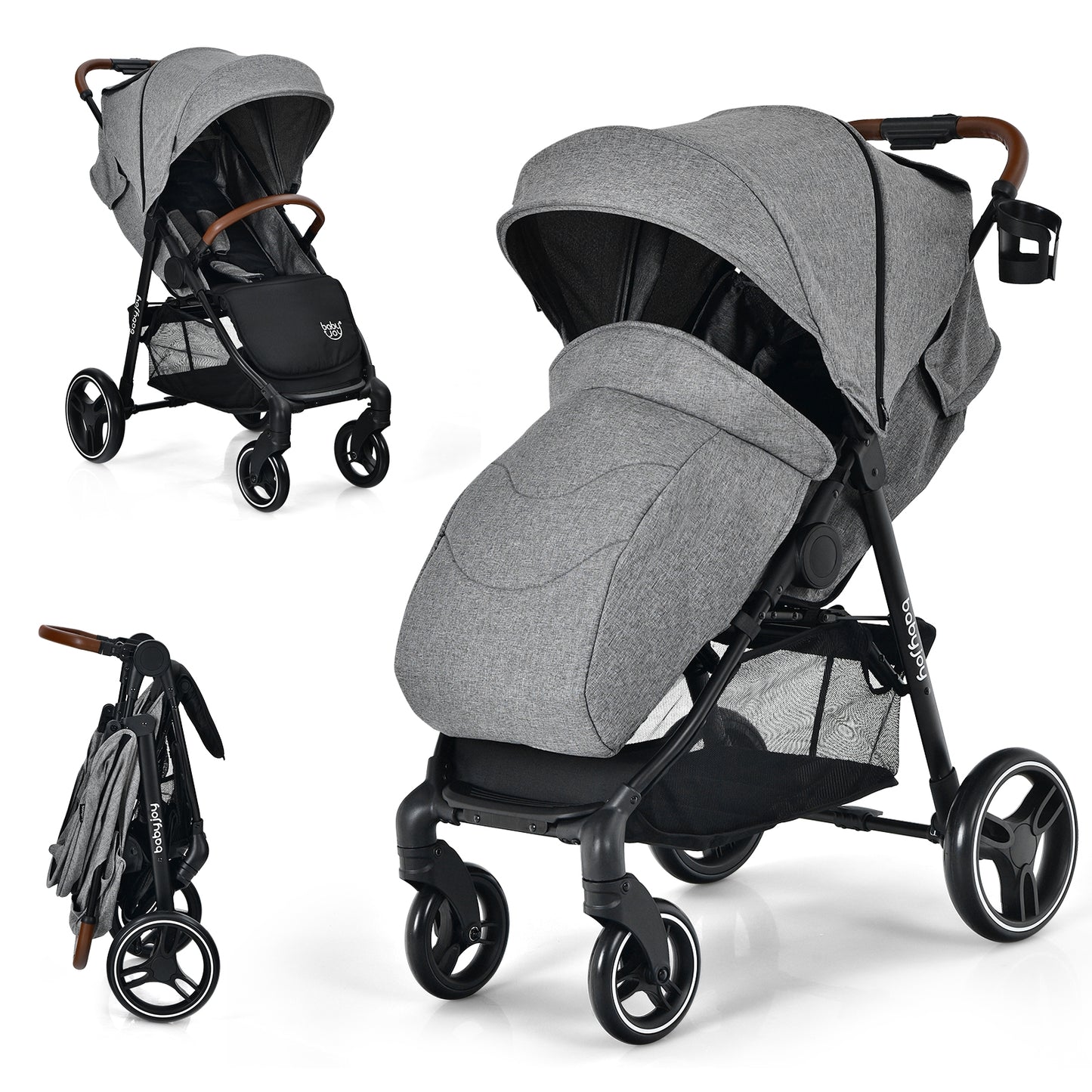 5-Point Harness Lightweight Infant Stroller with Foot Cover and Adjustable Backrest-Gray Kids Crystal