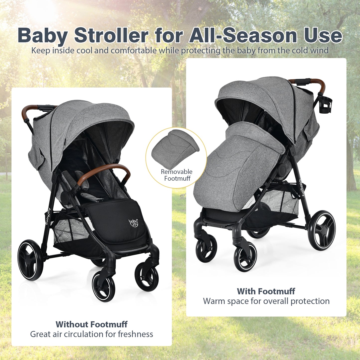 5-Point Harness Lightweight Infant Stroller with Foot Cover and Adjustable Backrest-Gray Kids Crystal