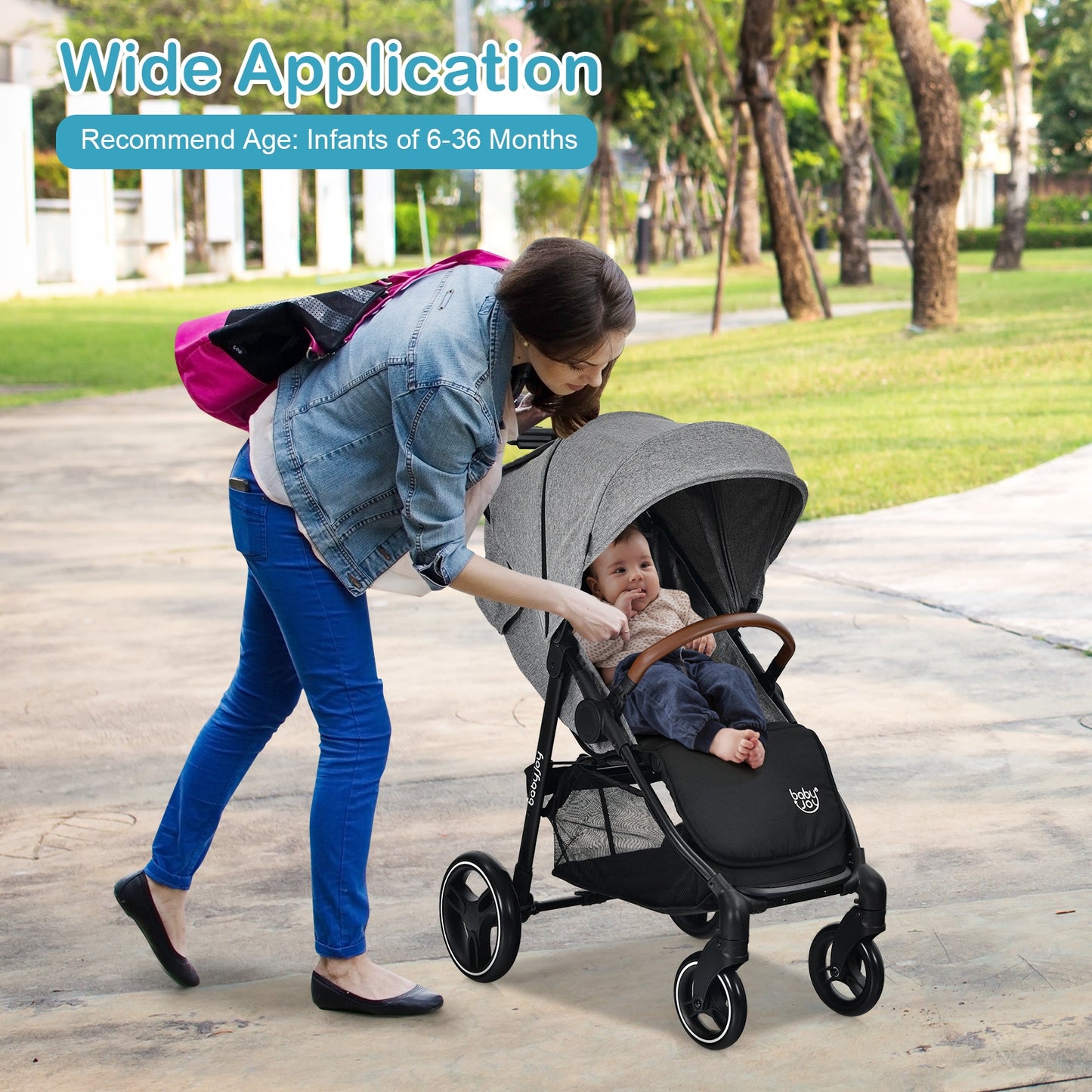 5-Point Harness Lightweight Infant Stroller with Foot Cover and Adjustable Backrest-Gray Kids Crystal