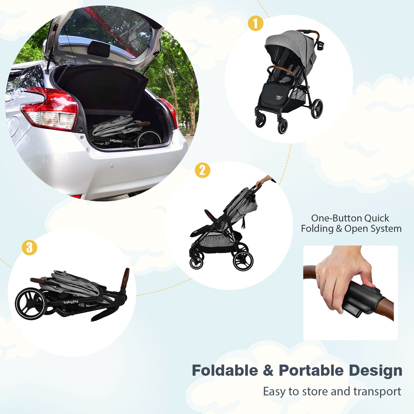5-Point Harness Lightweight Infant Stroller with Foot Cover and Adjustable Backrest-Gray Kids Crystal