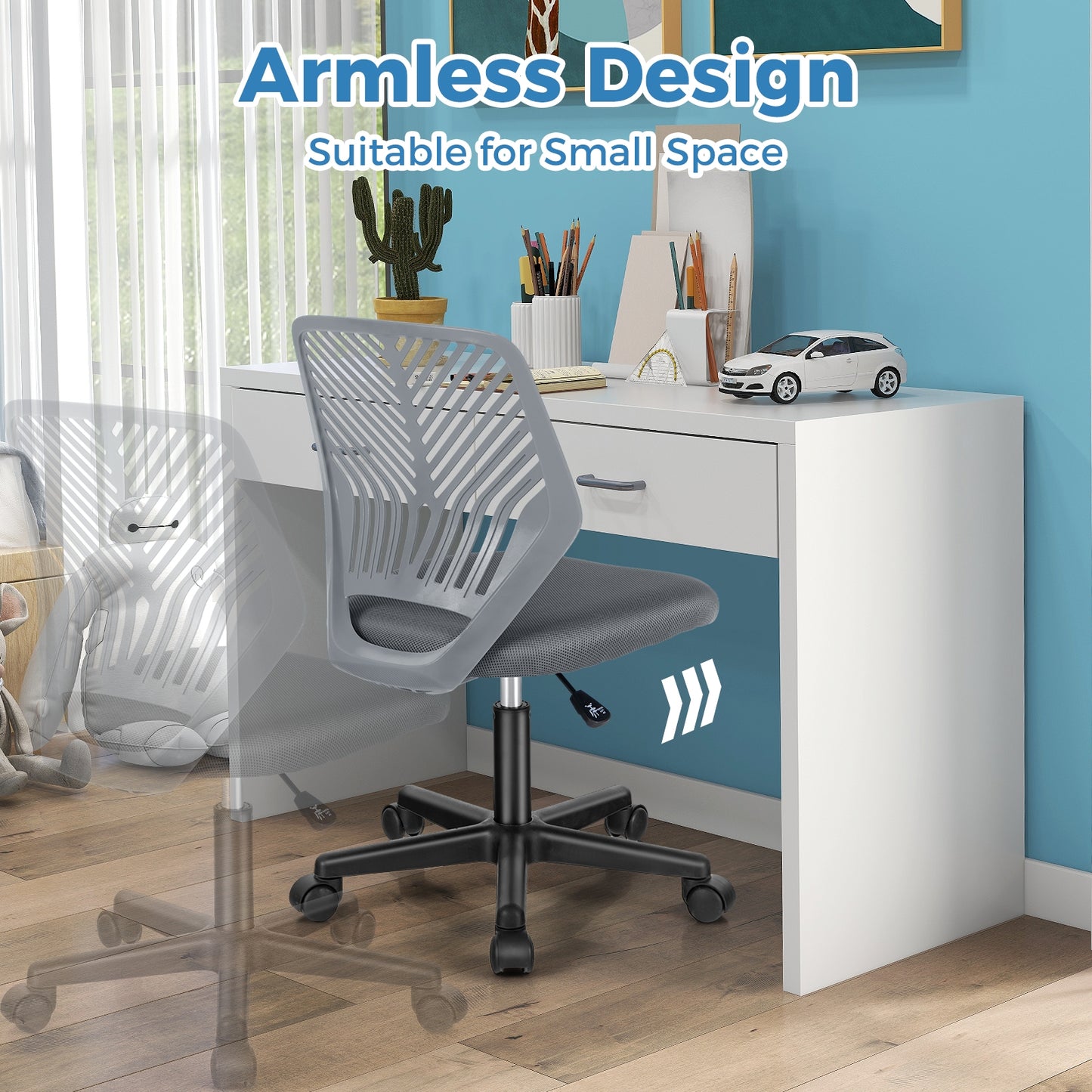 Height-adjustable Ergonomic Kids Desk Chair with Universal Casters-Gray Kids Crystal
