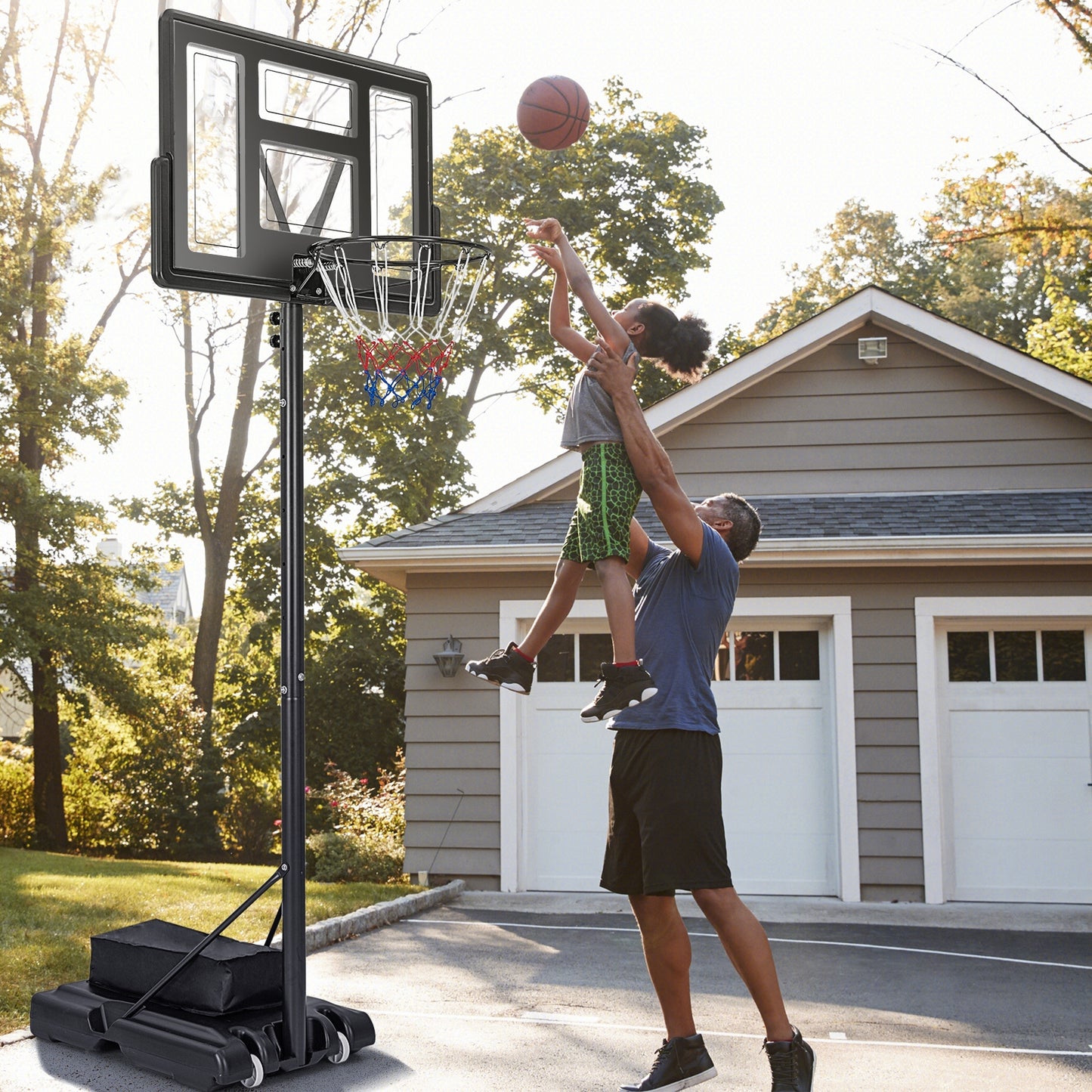 4.4-10 Feet Adjustable Basketball Hoop System with Weight Bag and 2 Nets Kids Crystal