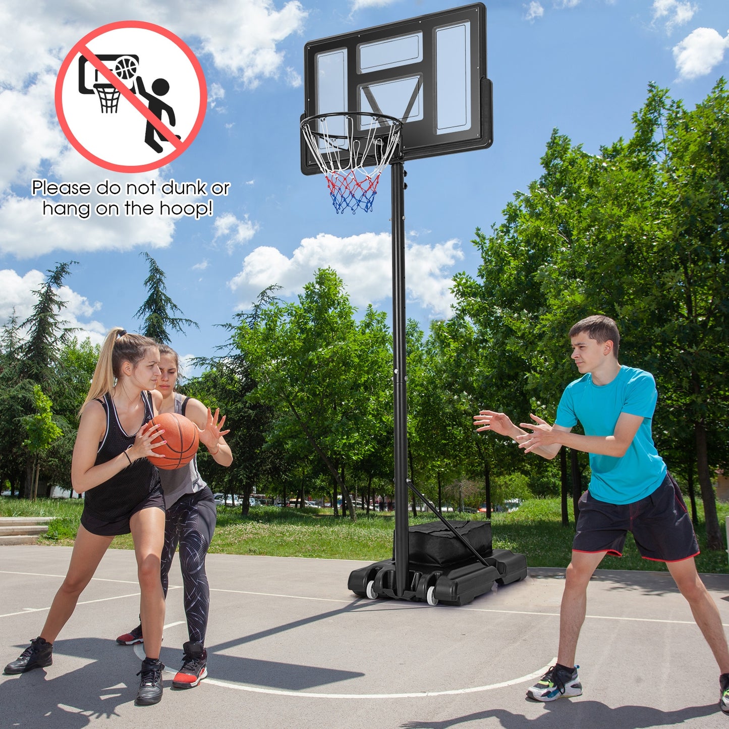 4.4-10 Feet Adjustable Basketball Hoop System with Weight Bag and 2 Nets Kids Crystal