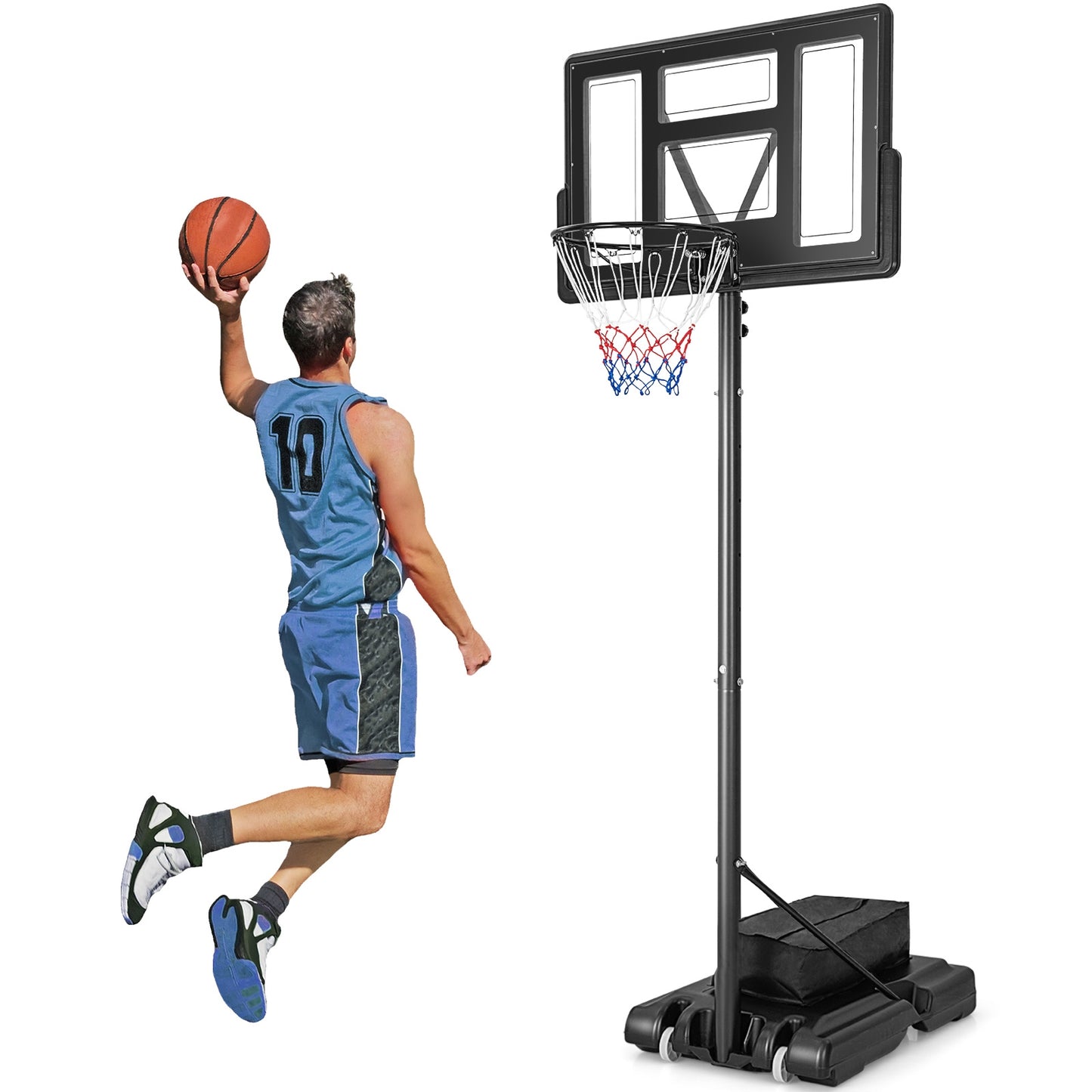 4.4-10 Feet Adjustable Basketball Hoop System with Weight Bag and 2 Nets Kids Crystal