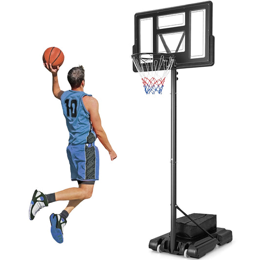 4.4-10 Feet Adjustable Basketball Hoop System with Weight Bag and 2 Nets Kids Crystal