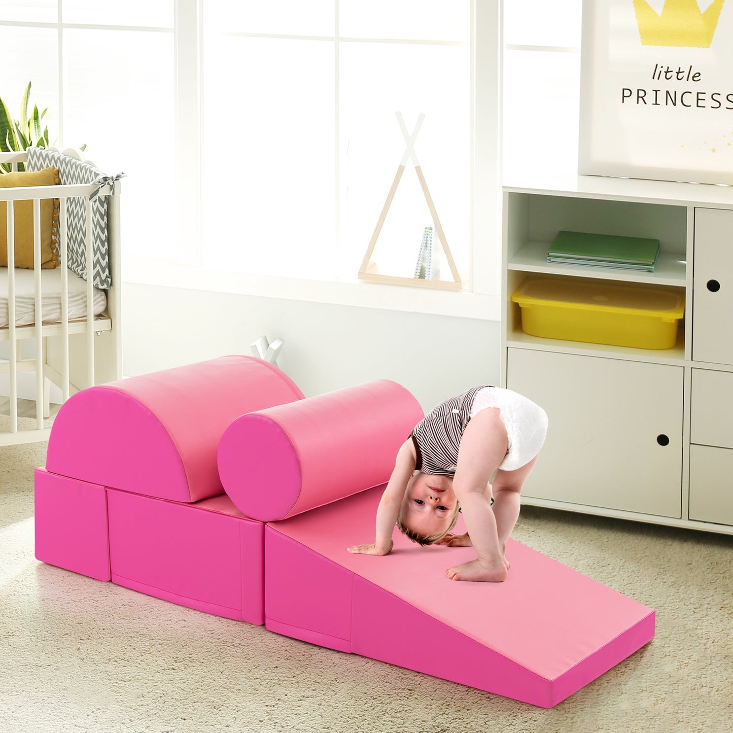 5-Piece Kids Climb and Crawl Activity Playset-Pink Kids Crystal