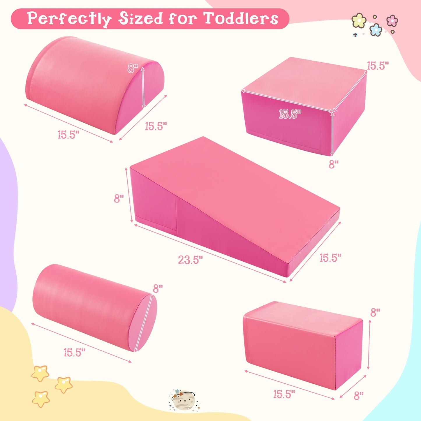 5-Piece Kids Climb and Crawl Activity Playset-Pink Kids Crystal