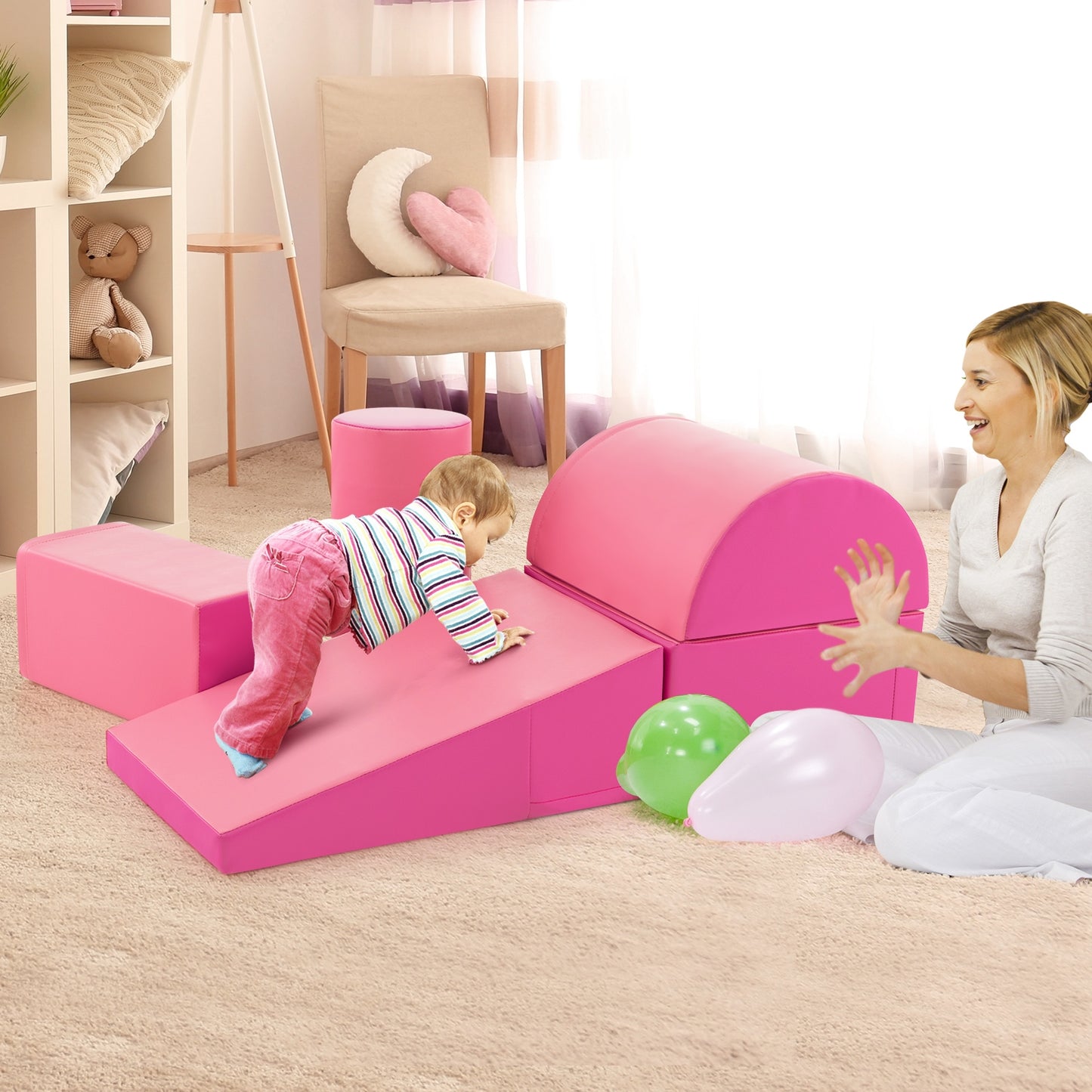 5-Piece Kids Climb and Crawl Activity Playset-Pink Kids Crystal